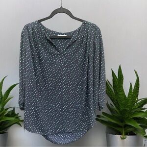 Navy Blouse with Green Polka Dots Large